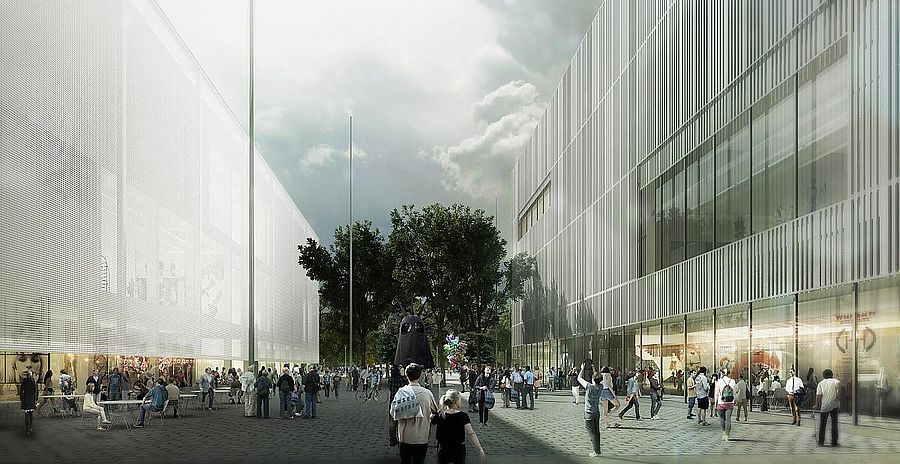 Koncepcja architektoniczna budynków Muzeum Sztuki Nowoczesnej i TR Warszawa, proj. Thomas Phifer&Partners, 2015